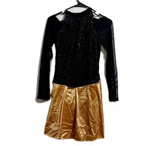 Revolution‎ Black and Gold Asymmetrical Fit and Flare Dress for Prom